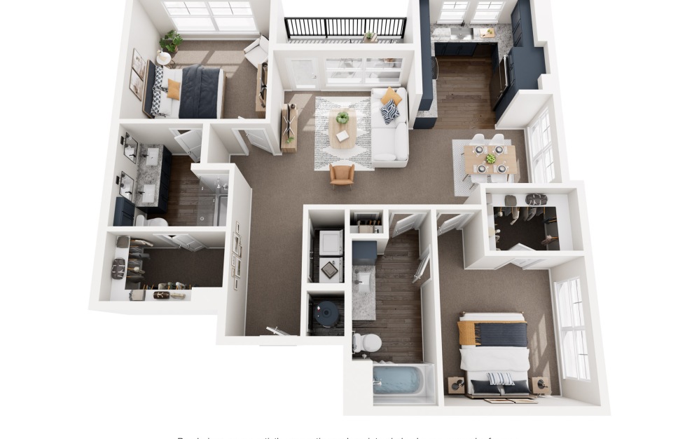 Essex - 2 bedroom floorplan layout with 2 bathrooms and 1223 square feet