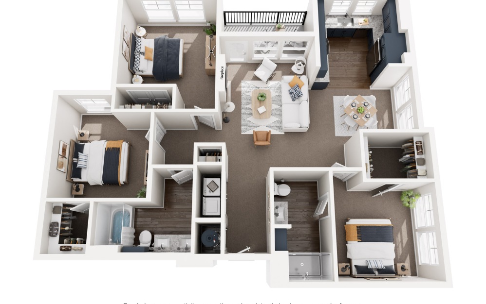 Windsor - 3 bedroom floorplan layout with 2 bathrooms and 1420 square feet